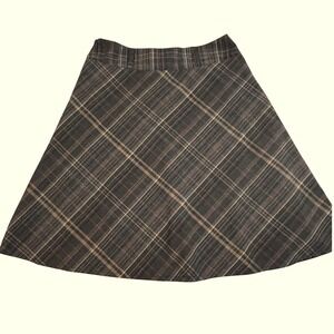 Womens Plaid A Line Skirt Size 14 Gray Brown Tan Dark Academia Office Wear